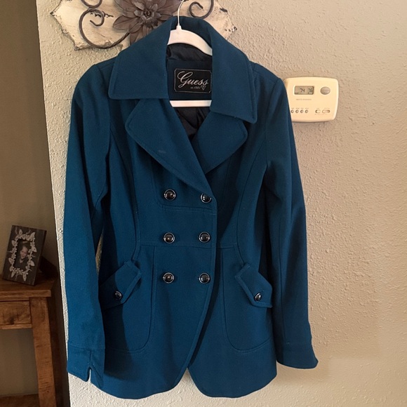 Guess Women's Teal Double-Breasted Pea Coat - Picture 1 of 8